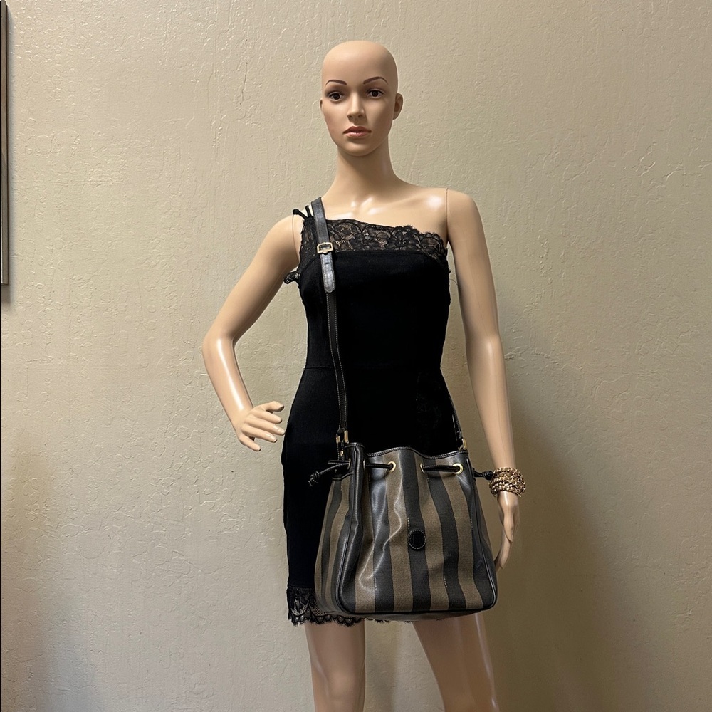 Vintage bucket Fendi Black and Brown Striped Bag - Picture 15 of 15